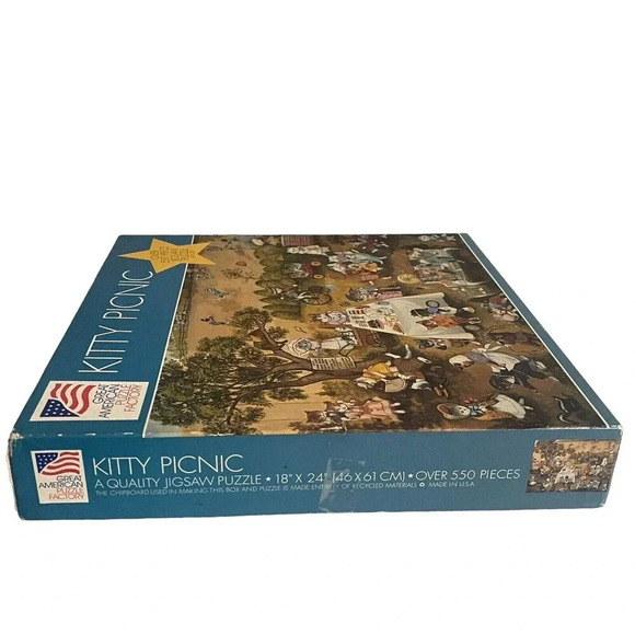 Vintage The Great American Puzzle Factory #976 Kitty Picnic 1994 RARE - Picture 10 of 10